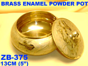 B 375 BRASS HAND PAINTED ENAMEL POWDER POT   BIRD DESIGN        