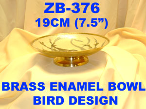 B 376 BRASS HAND PAINTED ENAMEL BOWL   BIRD DESIGN       