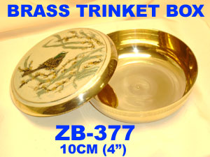 B 377 BRASS HAND PAINTED ENAMEL TRINKET BOX        