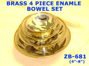 ZB 681 BRASS 4 PIECES HAND PAINTED ENAMEL BOWL SET        