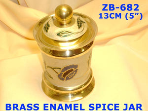 ZB 682 BRASS  HAND PAINTED ENAMEL SPIECE JAR        