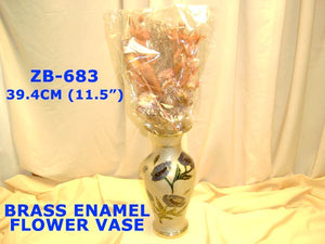 ZB 683 BRASS HAND PAINTED ENAMEL FLOWER VASE        