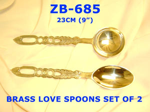 B 686 BRASS LOVE SPOONS SET OF 2  15"        