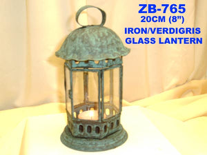ZB 765 IRON/VERDIGRIS GLASS LANTERN        