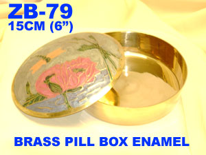 B 79 BRASS ENAMEL PILL BOX   LARGE        